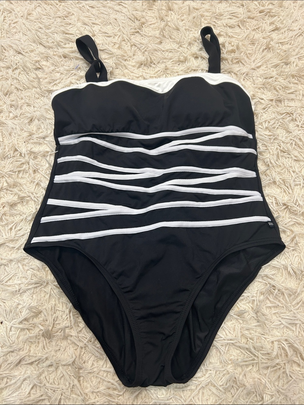 Nautica Black & White Striped One-Piece Swimsuit